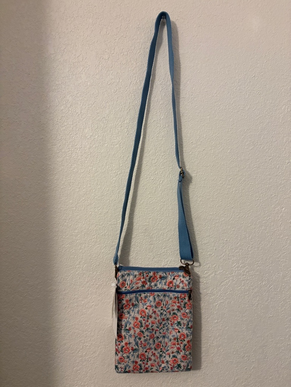 Floral Light Blue Crossbody Bag with Adjustable Strap
